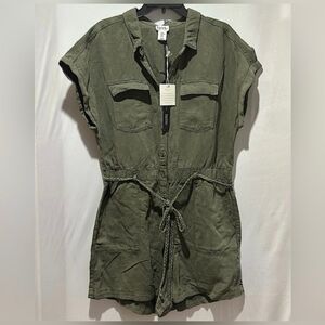 *New*Nicole Miller Linen Utlity Belted Rope Tie Romper
